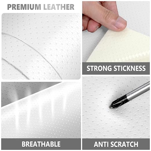 Leather Repair Patch, Breathable Perforated Self Adhesive Repair Patch, Furniture Couch Car Seats Office Chairs Sofa Repair Refurbished Faux Leather Patch (White,15.7x23.6 inch)