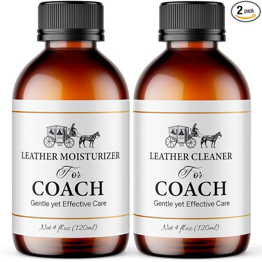 Leather Cleaner & Moisturizer Set for Coach, Gently Cleans Vachetta Leather, Restores Shine, Softens, Removes Stains & Light Scratches, Works for All Luxury Brands