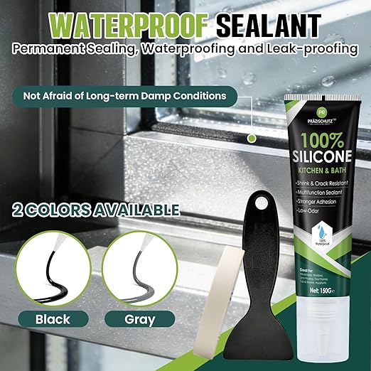 RTV Silicone Sealant - 100% Silicone, Waterproof, Strong Adhesion, Flexible & Durable, Heat & Cold Resistant, Ideal for Car, Kitchen, Bathroom, Window & Door Sealing(Black,150g)