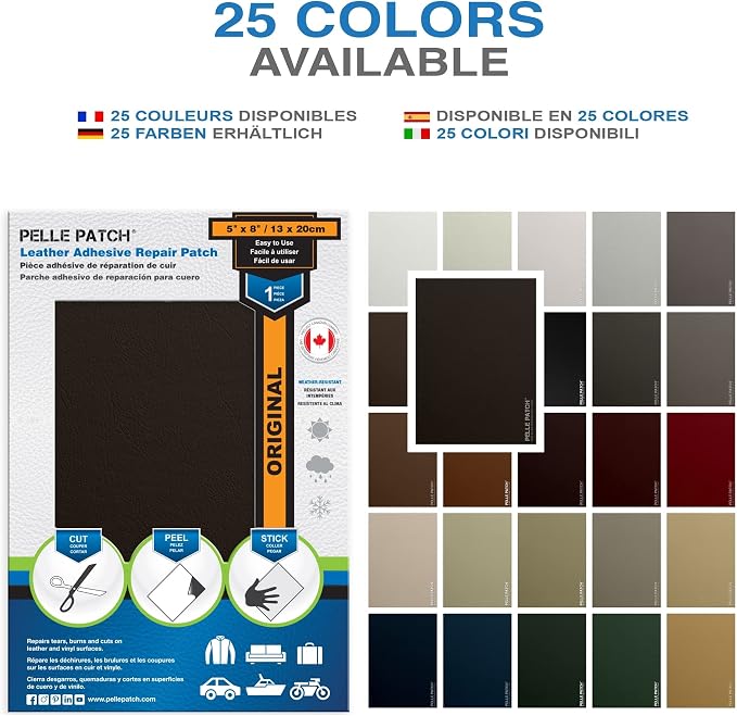 Dark Brown Leather Repair Kit for Couches - 25 Colors Available - Original 5x8 - Dark Brown