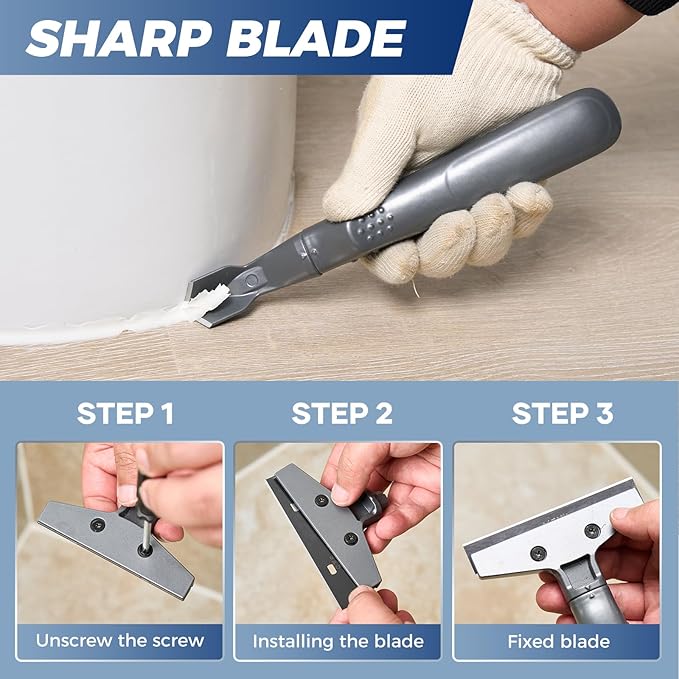 Sakerplus 3-in-1 Caulking Tool, Scraper & Silicone Trowel for Grout Removal and Caulk Smoothing, Sealant Application Tool for Bathroom Kitchen Tile Sink Window Frame (Aluminum Set, 1 Set)