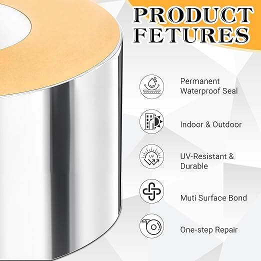 Pangda 2" x 25ft Butyl Tape, Sealant Tapes, 0.6mm Thick Aluminum Flashing Tapes, Heavy Duty Metal Roof Patch, Waterproof Silver Butyl Rubber Tape for Rv, Shed, Water Tank Leak Repair