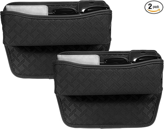 HARFINGTON 2pcs Car Seat Gap Filler Organizer 11.5 x 8 x 2.1 Inch Leather Universal Car Organizer Storage Box Between Seat and Console for Phone Sunglasses Keys, Black
