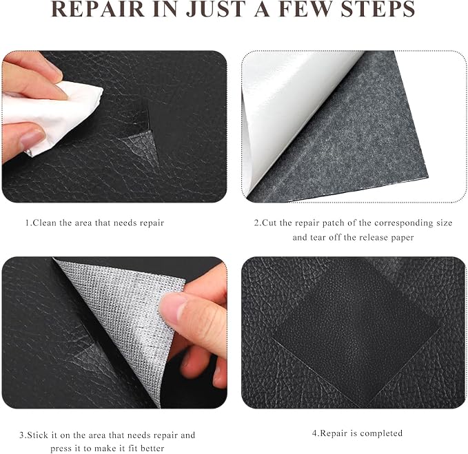 2 PCS Leather Repair Patch Tape, 4 x 8 Inch Waterproof PU Leather Repair Tape for Car Seat, Self-Adhesive Patch Kit for Repairing Couch Chairs Furniture, Car Accessories (Gray)