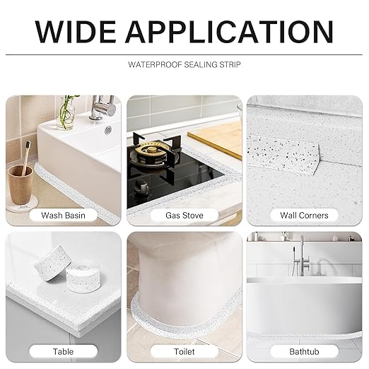 3 Rolls 10.5 Feet Caulk Tape Toilet Caulking Strip Self Adhesive Bathroom Sealing Peel and Stick Caulk Strip for Bathtub, 1.5 Inches (White Granite)
