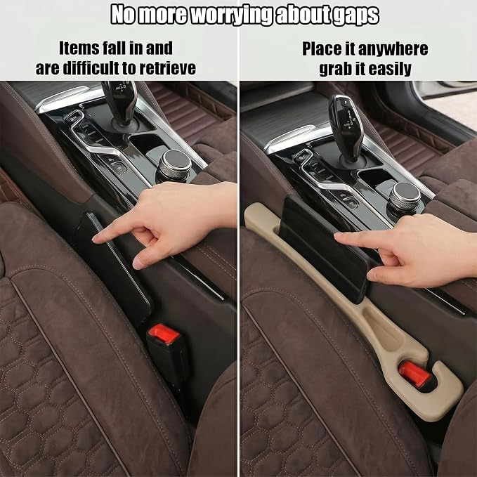 2PCS Car Seat Gap Filler, PU Leather Seat Gap Filler Strip, Anti-Drop Car Seat Gap Plug Catcher, Car Gap Seat Filler Between Seats for Cars SUVs Trucks (Beige)