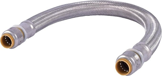 SharkBite Max 1/2 Inch x 1/2 Inch x 18 In. Braided Flexible Repair Coupling Hose, Push-to-Connect Brass Plumbing Fitting, UR3008FX18