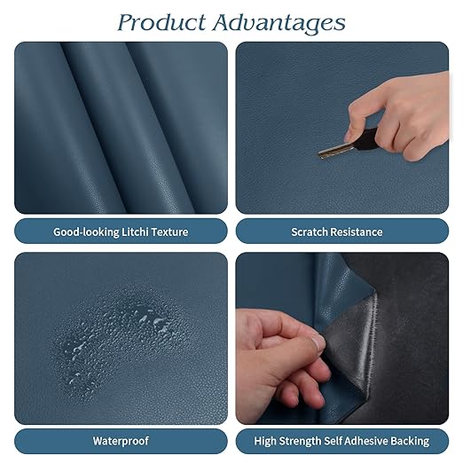 BSZHTECH Leather Repair Tape Self-Adhesive Leather Repair Patch for Couch Furniture Sofas Car Seats Advanced PU Vinyl Leather Repair Kit (Blue, 17X79 inch)
