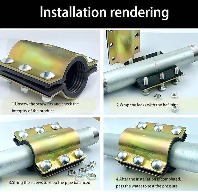 1Pcs Water Pipe Repair Clamp for About 2.37 Inch Outer Diameter,Leak Sealer for Pipes and Plumbing,Length About 4 inch,Suitable for PVC/PE/PPR Pipes,Steel/Iron Pipes