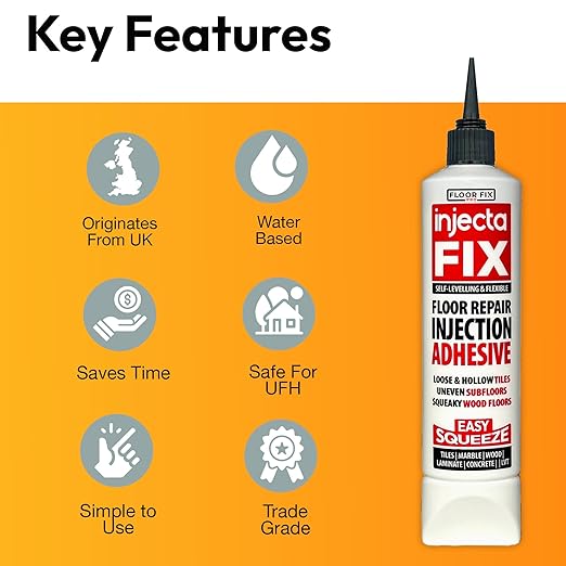 Floor-Fix Pro Eeasy Squeeze 10.1 Fl Oz - Extra Strength - Fix Loose & Hollow Tiles, Squeaky Wood & Laminate - Includes Built in 5/64” Syringe Tip - Adjustable to 5/64. No Sealant Gun Required (4)