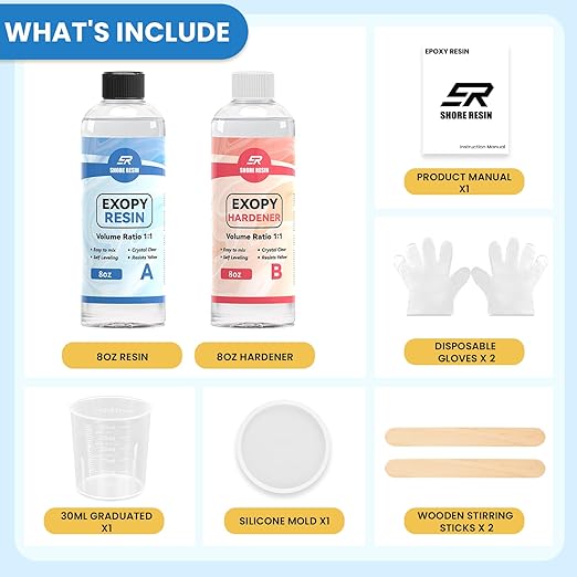 Epoxy Resin Kit, Crystal Clear 1:1 Self-Leveling Resin System with High Gloss Finish for Jewelry Making, Casting, Coating & DIY Craft Projects (16 OZ)