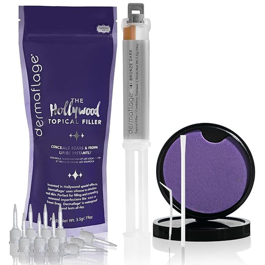 Dermaflage Scar Filler Kit - Bronze Dark - Deep Scar Cover and Waterproof Concealer for Acne Scars Wrinkles, and Ice Pick Scars Makeup, 1 mo supply