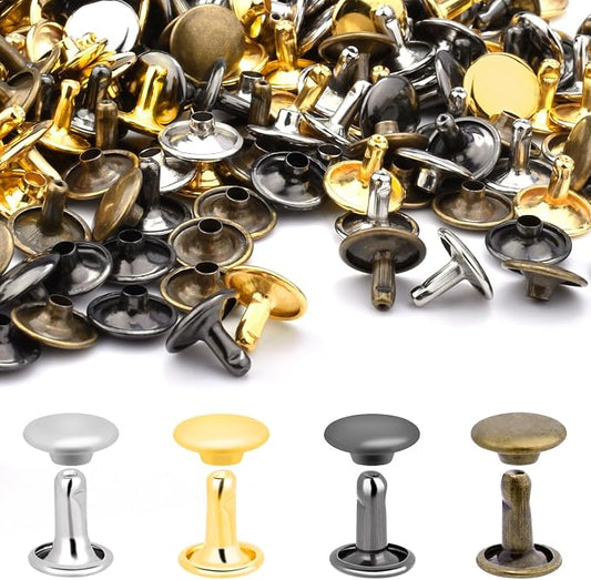 CooBigo 400Sets Rivets for Leather, 10mm Double Round Cap Rivets, Leather Rivets Tubular Studs Spike for Purse Strap Key Rings Clothing Fabric Pets Collar Repair Hardware (4 Color)
