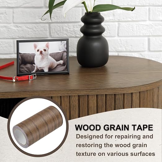 PATIKIL Wood Grain Tape 3.9" x 15 Ft, Self-Adhesive Wood Texture Repair Tape Realistic Wood Effect Contact Paper Patch for Furniture Cabinets Floor Walls Home Decoration, Dark Brown Oak