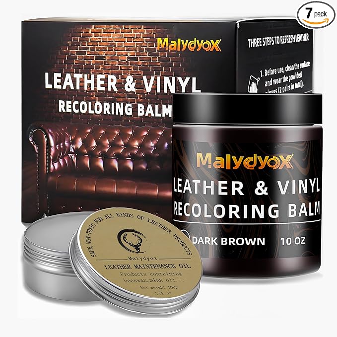 Malydyox 10oz Leather Recoloring Blam with 3.52oz Mink Oil, Leather Repair Kit for Furniture, Leather Couches Restorer, Leather Couch Repair, Leather Conditioner for Couch (Dark Brown)