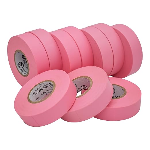TradeGear Pink 10 Pack - UL Listed Colored Electrical Tape, 60 ft x 3/4 in, 600V, Flame Retardant, Waterproof, Rubber Adhesive - Phase Marking, Wire ID, Automotive