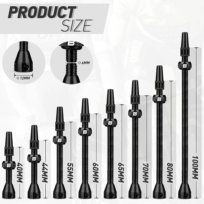 BWSHLF Tubeless Presta Valve Stem 40/44/55/60/65/70/80/100 mm, Super Light Alloy Presta Valve Stem Kit with Valve Core Remover Tool and Valve Stem Caps - Multiple Color and Size Options(Pair)