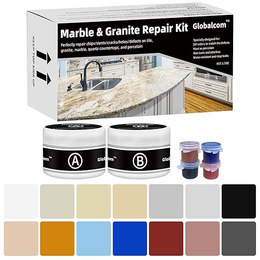 Marble and Granite Repair kit Porcelain Marble Stone and Quartz Countertops Repair kit for Chips Dents Cracks Holes Scratchs, Fix Chipped Edges Corners, Reattaches or rebuilds Missing Pieces