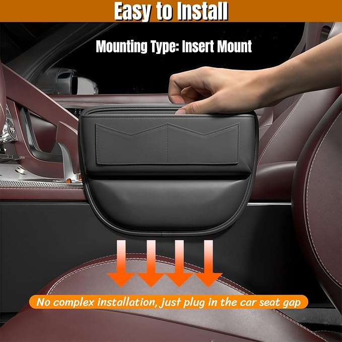 BLIRITEL Car Seat Gap Filler Organizer with Charging Hole, PU Leather Car Seat Gap Plug with Storage Slot, Car Console Side Organizer for Phone, Keys & Cards (Brown)