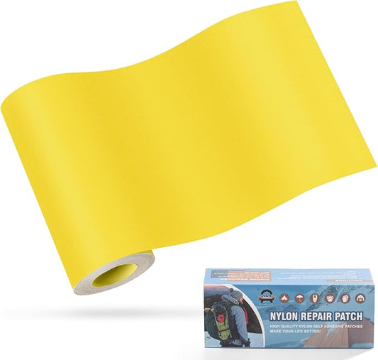 OAZ 3.9 x 63 inch Nylon Repair Patches Nylon Fabric Patch Self-Adhesive Fabric Repair Tape Waterproof Lightweight Outdoor Gear Patch Kit for Down Jacket Clothing Tent Bag (Yellow)