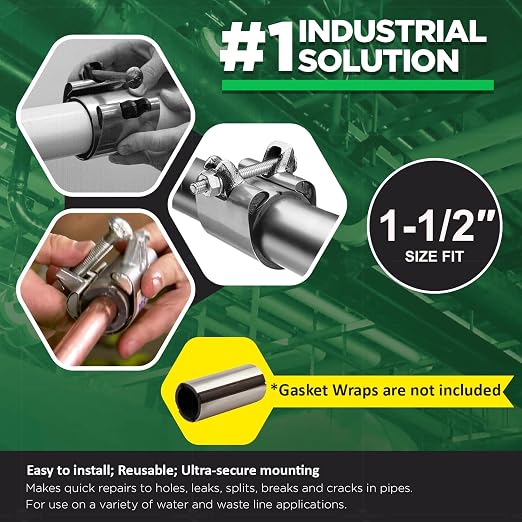 Highcraft Pipe Repair Clamp 1-1/2'', IPS Single Bolt, 3” Long, Stainless Steel