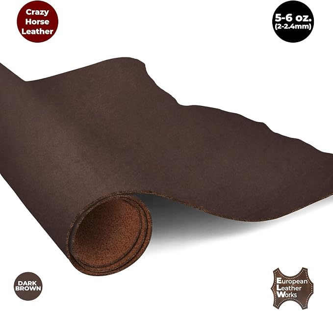 ELW Crazy Horse Leather 5-6 OZ (2-2.4mm) | Mahogany - Antique Brown | Pre-Cut 10"x10" 2PCS | Full Grain Cowhide Handmade Leather for DIY, Crafts, Sheaths, Sewing, Workshop