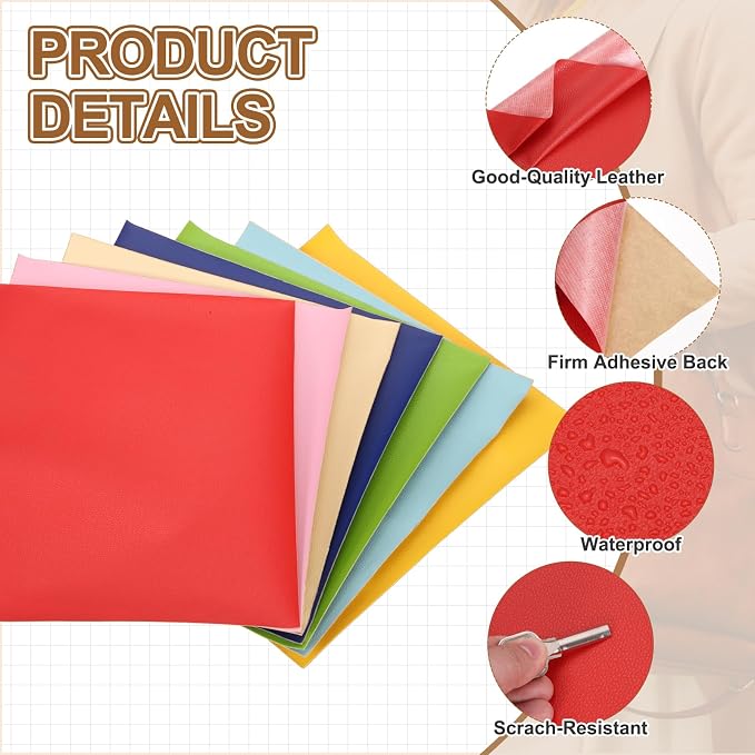 MECCANIXITY 3 Pcs Leather Repair Patch 10"x12" Self-Adhesive Leather Vinyl Repair Tape Kit for Furniture Couches Sofa Chair Car Boat Seats Jackets, Red