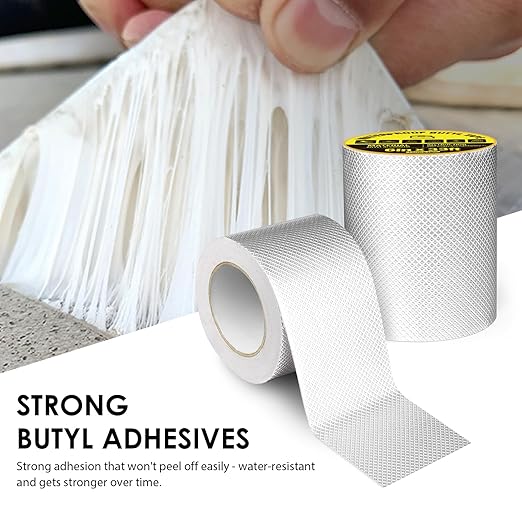 Butyl Tape Waterproof Sealing Tape 2in x 33ft, Self-Adhesive Aluminum Foil Tape for Metal Roof, RV Awning, Carport Fixing, Rubber Roofing, Pipe Sealant, Gutters and Skylights Patching