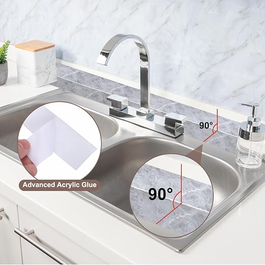 uxcell Caulk Tape Waterproof, 1.42 Inch x 10.5 ft Self-Adhesive Sealant Sealing Strip Caulking Sealant Tape PVC with Tool for Kitchen Sink Toilet Bathroom Bathtub Floor, Gray Marble