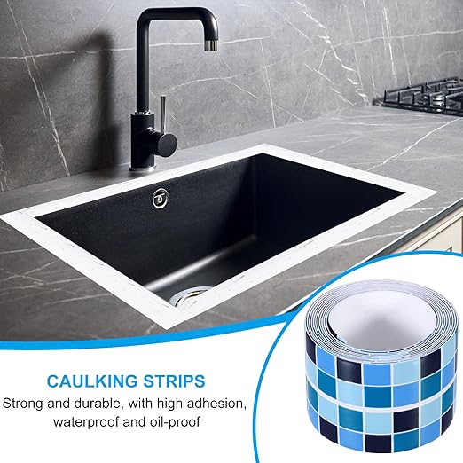 PATIKIL Caulk Tape 1.5" x 5 Ft, Self Adhesive Sealing Tape Waterproof Toilet Tub Caulk Sealant Strip Sealing Trim for Kitchen Bathroom Toilet Bathtub Sink Countertop, Dark Blue