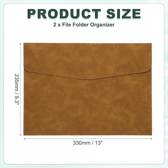 PATIKIL PU Leather A4 File Folder, 2Pcs Document Holder Filing Organizer Portfolio Envelope Folder Case with Snap Closure for Letter Receipt, Brown