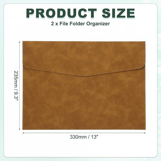 PATIKIL PU Leather A4 File Folder, 2Pcs Document Holder Filing Organizer Portfolio Envelope Folder Case with Snap Closure for Letter Receipt, Brown
