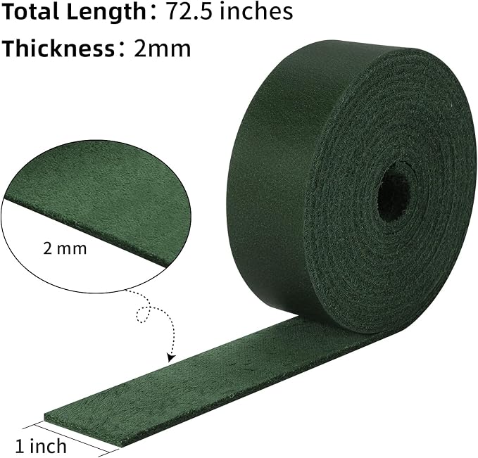Ringsun 1 Inch Wide Flat Leather Straps for Crafts, Full Grain Leather Strips Cord String for Crafts, Tooling (2mm Thick 72.5 Inches Long Green)