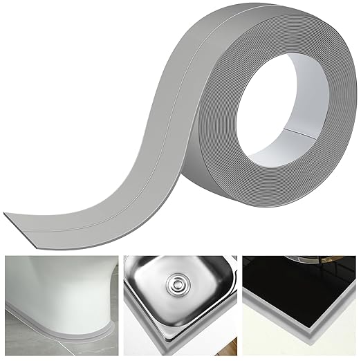 Frienda Grey Caulk Tape 10.5' x 1.5'' Waterproof Self Adhesive Caulk Strip Bathtub Sealant Tape Sealing Strip Oil Proof Bathroom Sealant for Kitchen Floor Wall Edge Protector(PE)