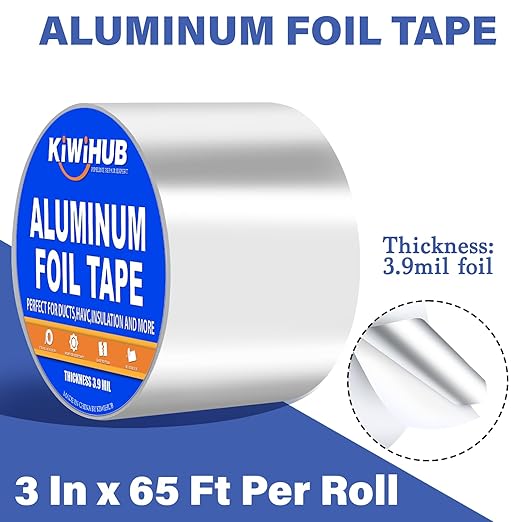 Aluminum Foil Tape,3 inch x 65ft(3.9Mil),Heavy Duty HVAC Tape,Insulation Adhesive Metal Tapes for Ductwork,Dryer Vents Pipe,Sealing and Repairing