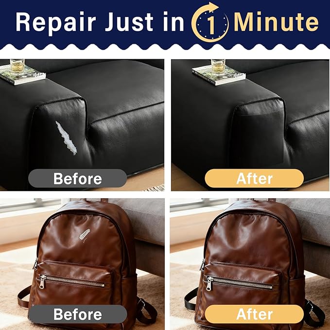 Zenyao Leather Repair Patch Tape - Self Adhesive Leather Repair Kit for Car Seat Furniture, Heavy Duty Vinyl Repair Patch for Couch Sofa, Waterproof Fix for Tears, 8x11 Inch Sheet, 2 Pieces, Brown