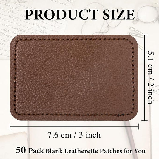 50 Pack Blank Leatherette Hat Patch with Adhesive, Rectangle Laserable Leatherette Patch, Faux Leather Patches for Hats Custom Fabric Repair Sew Laser Supplies (Cocoa Brown)