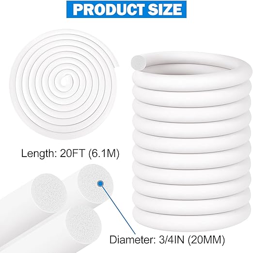 MYFAMIREA 20FT Backer Rod 3/4 Inch EPDM Rubber Caulk Saver Weather Strip Seal Concrete Expansion Joint Filler for Gaps and Joints, White