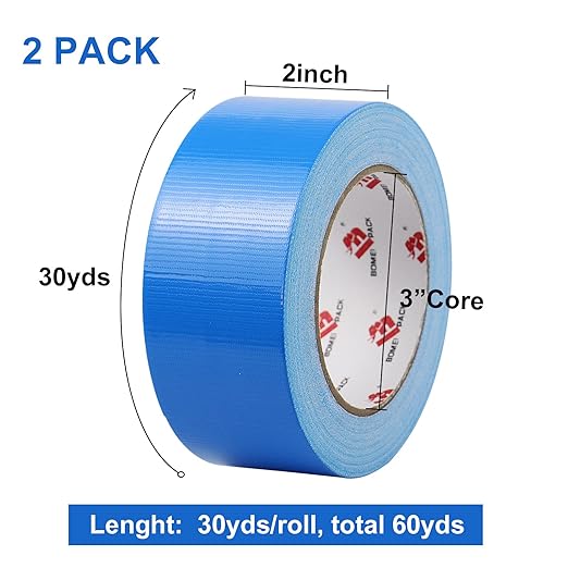 JIALAI HOME 2 Pack Blue Duct Tape Heavy Duty,9 Mil Thickness,2 Inches x 30 Yards,Strong Industrial Strength,Flexible,No Residue,Waterproof and Tear by Hand,Multi-Use for Indoor & Outdoor Repairs