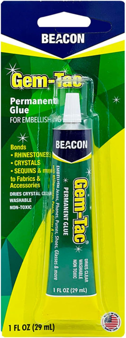 BEACON Gem-Tac Premium Quality Adhesive for Securely Bonding Rhinestones and Gems - Water-Based, UVA Resistant, 1-Ounce