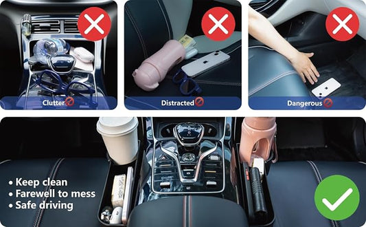 Car Seat Gap Filler Organizer,2 Pack Car Leather Cup Holder Gap Bag,Car Seat Storage Box with Cup Holder Expander,Car Organizer Front Seat for Holding Phone, Glasses, Keys, Cards (Black)