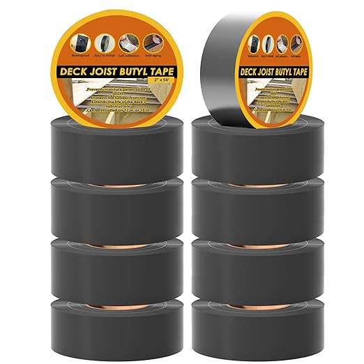 Butyl Joist Tape for Decking 2''×50', 10 Rolls Weather-Resistant Deck Joist Tape 2 inch, Waterproof and Anti-Corrosion Joists Deck Tape,Self-Adhesive Flashing Joists Tape for Wood Decks Beams Roof