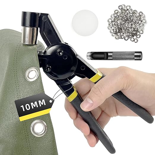 HAPDEN Grommet Tool Kit, 3/8 inch Handheld Eyelet Kit Manual Grommet Press Machine with 500 pcs 10 mm Grommets | Grommet kit for or Tarps, Fabric, Leather, Banners，Eyelet and Grommet for DIY Tarp Ring Repair and Installation