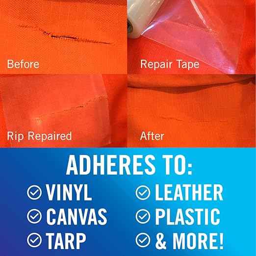 Better Boat Repair Tape for Fabric and Vinyl 30ft x 3in, Clear Waterproof Patch Tape for RV Awning Canvas Tent Tarp Sail Canopy Boat Cover, Heavy Duty