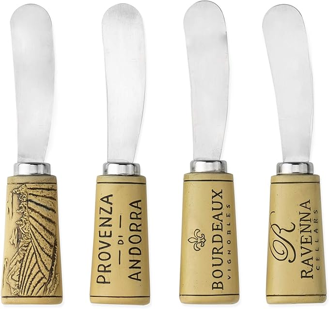 Twine Cork Handle Cheese Spreaders Knives Set - Appetizer Serving Knives - Cream Cheese Spreaders - Set of 4