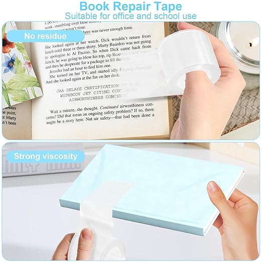 Engorgio 3Inch x 16.5Ft Archival Safe Book Repair Tape，Removable Book Binding Tape，Clear Strong Waterproof Adhesive， for Textbook Spine，Old Books,Broken Pages，Library Repair Supplies.