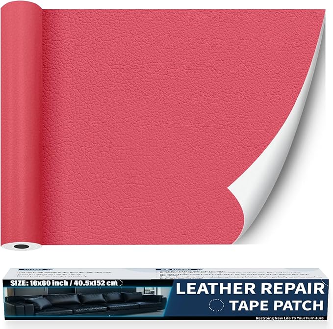 Zenyao Leather Repair Patch Tape - Self Adhesive Leather Repair Kit for Car Seat Furniture, Heavy Duty Vinyl Repair Patch for Couch Sofa, Waterproof Fix for Tears, 12x30 Inch Roll, Hot Pink
