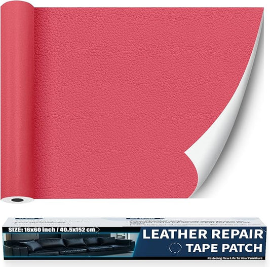 Zenyao Leather Repair Patch Tape - Self Adhesive Leather Repair Kit for Car Seat Furniture, Heavy Duty Vinyl Repair Patch for Couch Sofa, Waterproof Fix for Tears, 12x30 Inch Roll, Hot Pink