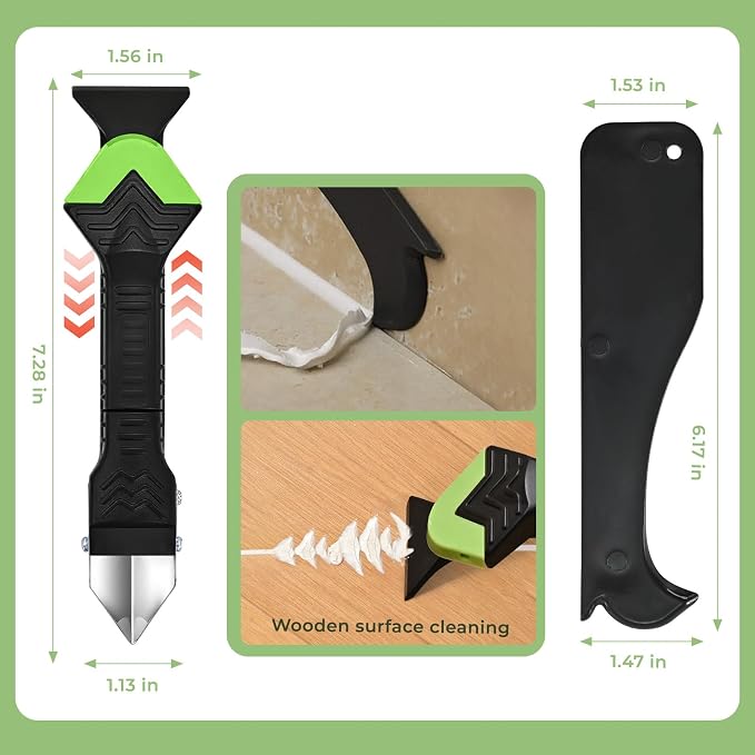 Caulking Tool 5 in 1 Silicone Caulking Grout Removal Sealant Finishing Tool Glass Glue Angle Scraper with Grout Scraper for Kitchen Bathroom Floor, Wall Surface,Window,Comes with storage box