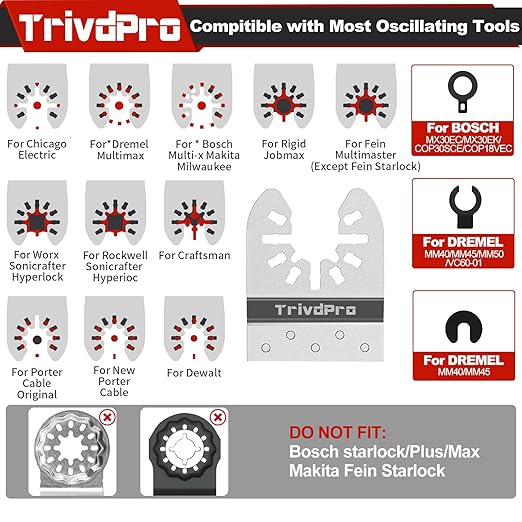 TrivdPro 15pcs Grout Remover Tool Carbide Oscillating Multi Tool Blades Diamond Grout Removal Blade Tools for Tile, Concrete, Masonry, Cleaning Mortar